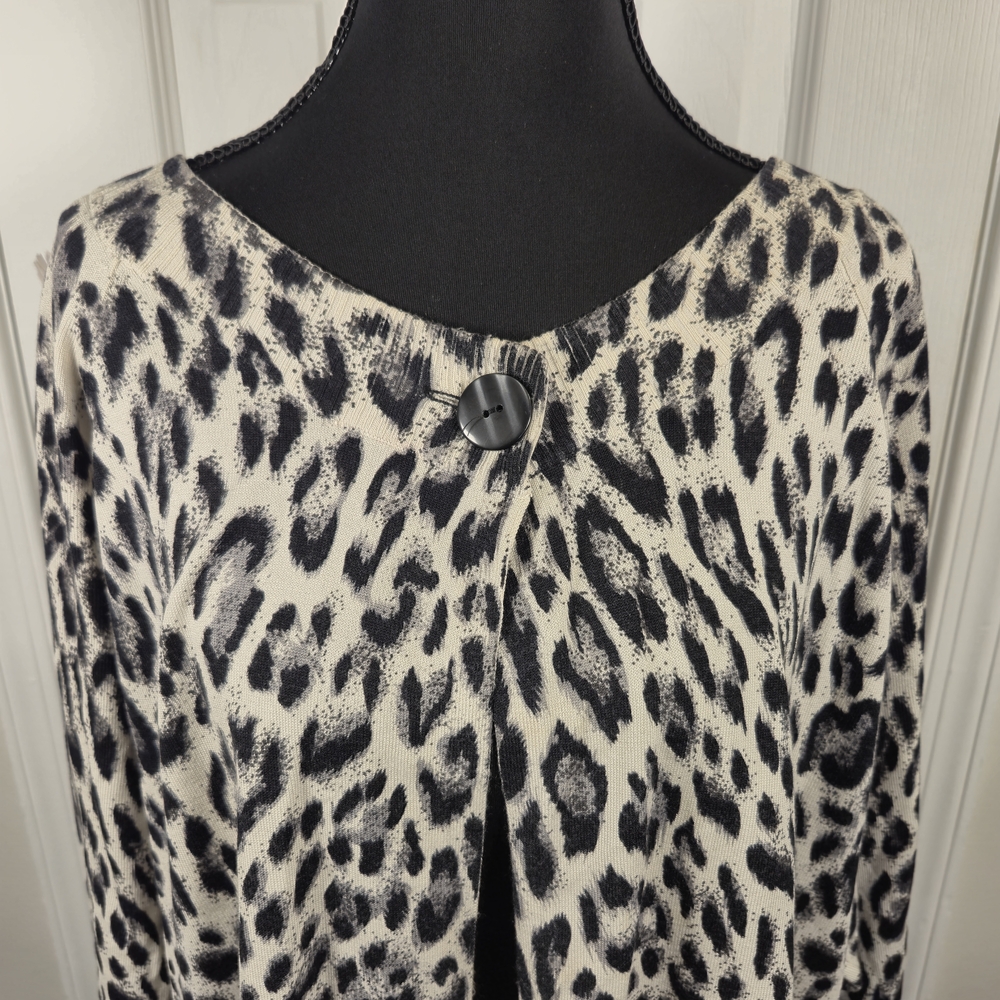 Leopard Print Silk Blend Long Cardigan 1X Luxe Mob Wife Duster Knit Indie Sleaze - Picture 5 of 7